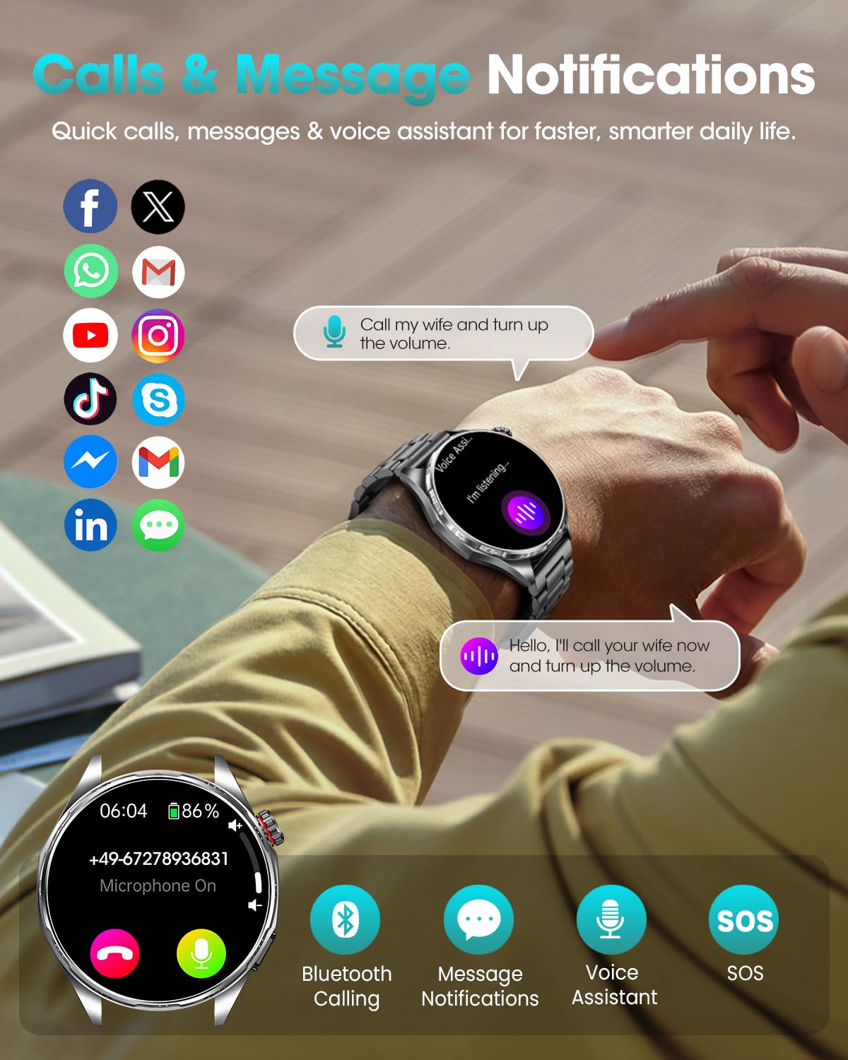 FOSMET Smartwatch Herren, ECG/HRV/BMI/MET & Mikro-Gesundheitscheck, Schwarz | Gesundheitsuhr, 1.45" AMOLED, Körpertemperatur, Herzfrequenz, Blutdruck, SpO2, Schlaf, 70+ Sportmodi, Stimmung, 5ATM, SOS