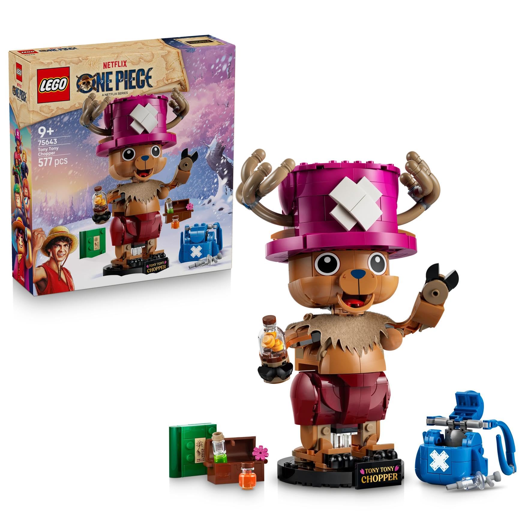 LEGO ONE PIECE Tony Tony Chopper Figure - Collectible Toy w/Accessories incl. a Rumble Ball - Cute Desk or Bedroom Decor Idea - Gift for 9+ Year Old Boys, Girls & Fans - 75643