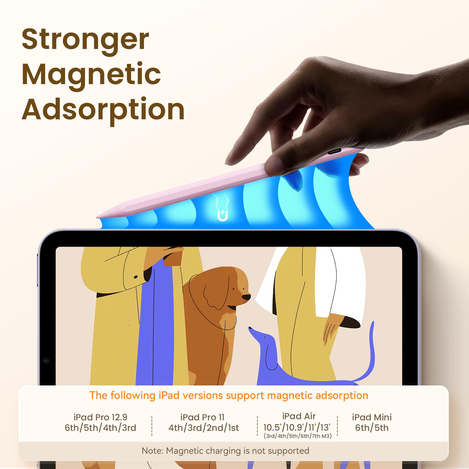 Stylus Pen for iPad(2018-2025)-13 Mins Fast Charge with Tilt Sensitivity & Palm Rejection for iPad 11/10/9/8/7/6th Gen, Air 7/6/5/4/3/M3/M2, Pro 13"/12.9"/11"/M4, Mini 7/6/5th,Pink