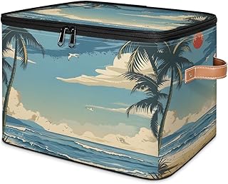 Coconut Trees Storage Basket for Study Bedroom Kitchen Bathroom Stackable Storage Bins with Lids Collapsible Toy Cube Storage Organizer for Kid Teen Women Men