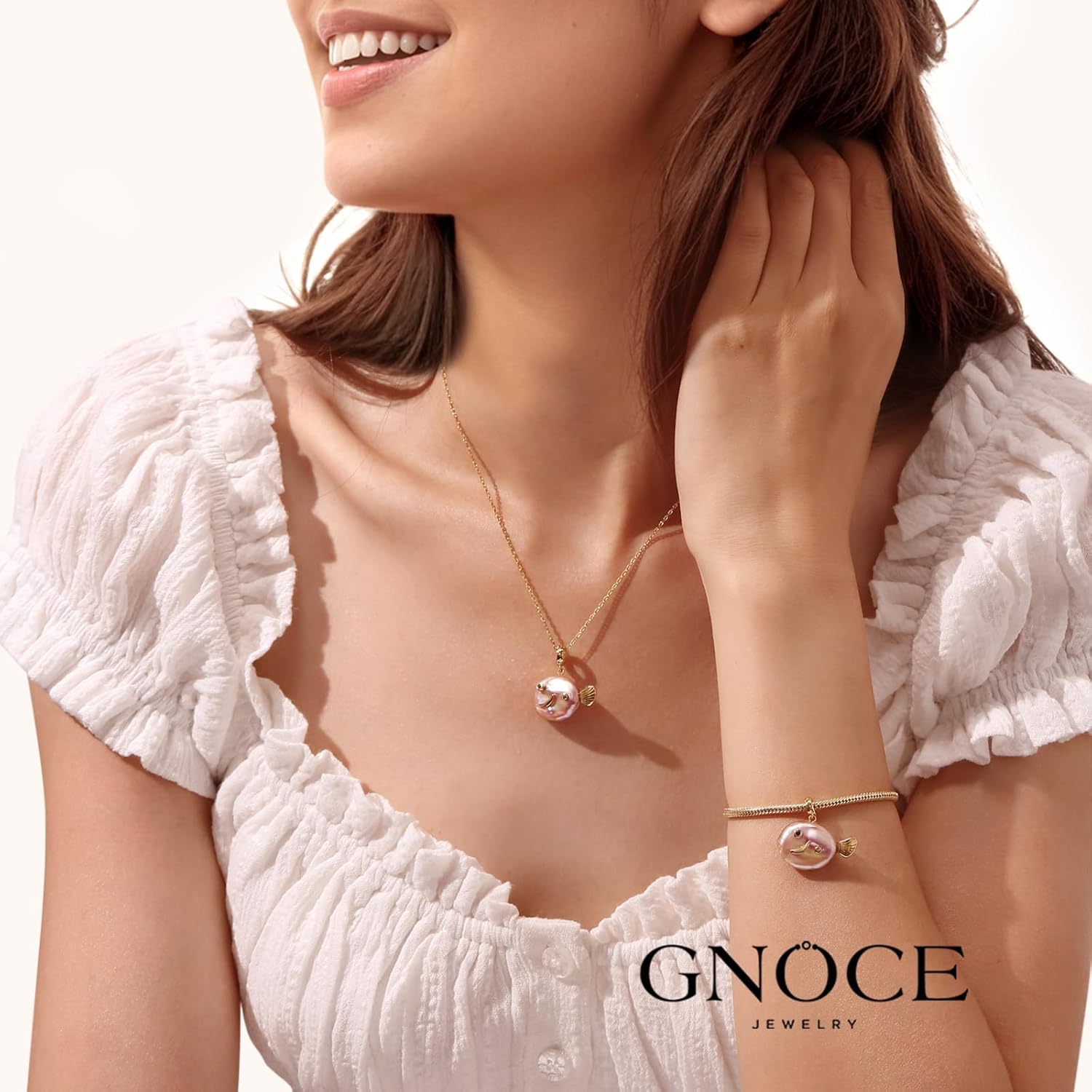 GNOCE Purple Fish Baroque Pearl Silver Pendant Dangle Charm for Her, S925 Sterling Silver Dangle Charm for Women Wife, Valentine‘s Day, Mother’s Day Jewelry Gift - Image 3