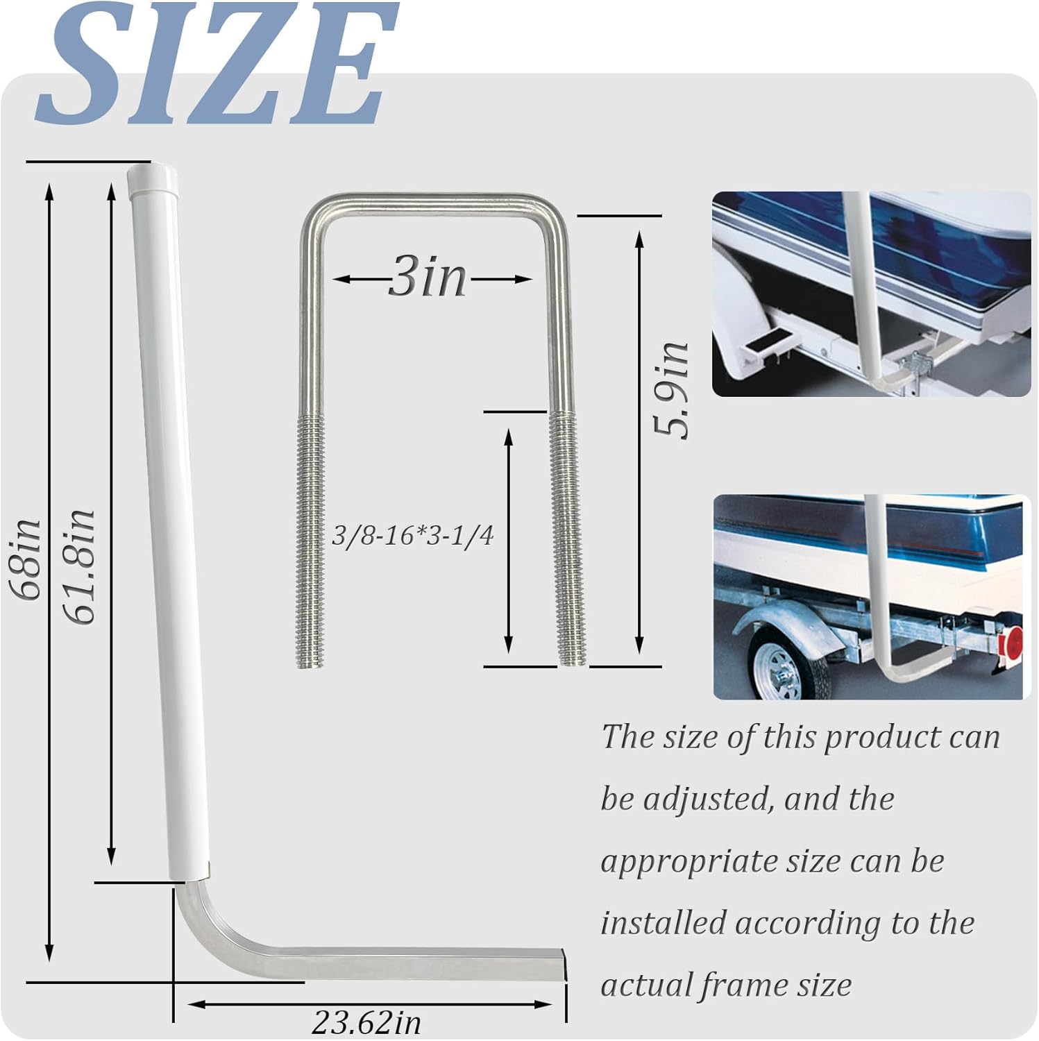 Boat Trailer Guide,60 "Boat Trailers, 316L Stainless Steel,Trailer Rear Guide,Lnstallation Width is Adjustable,Fit for a Variety of Boat Trailers