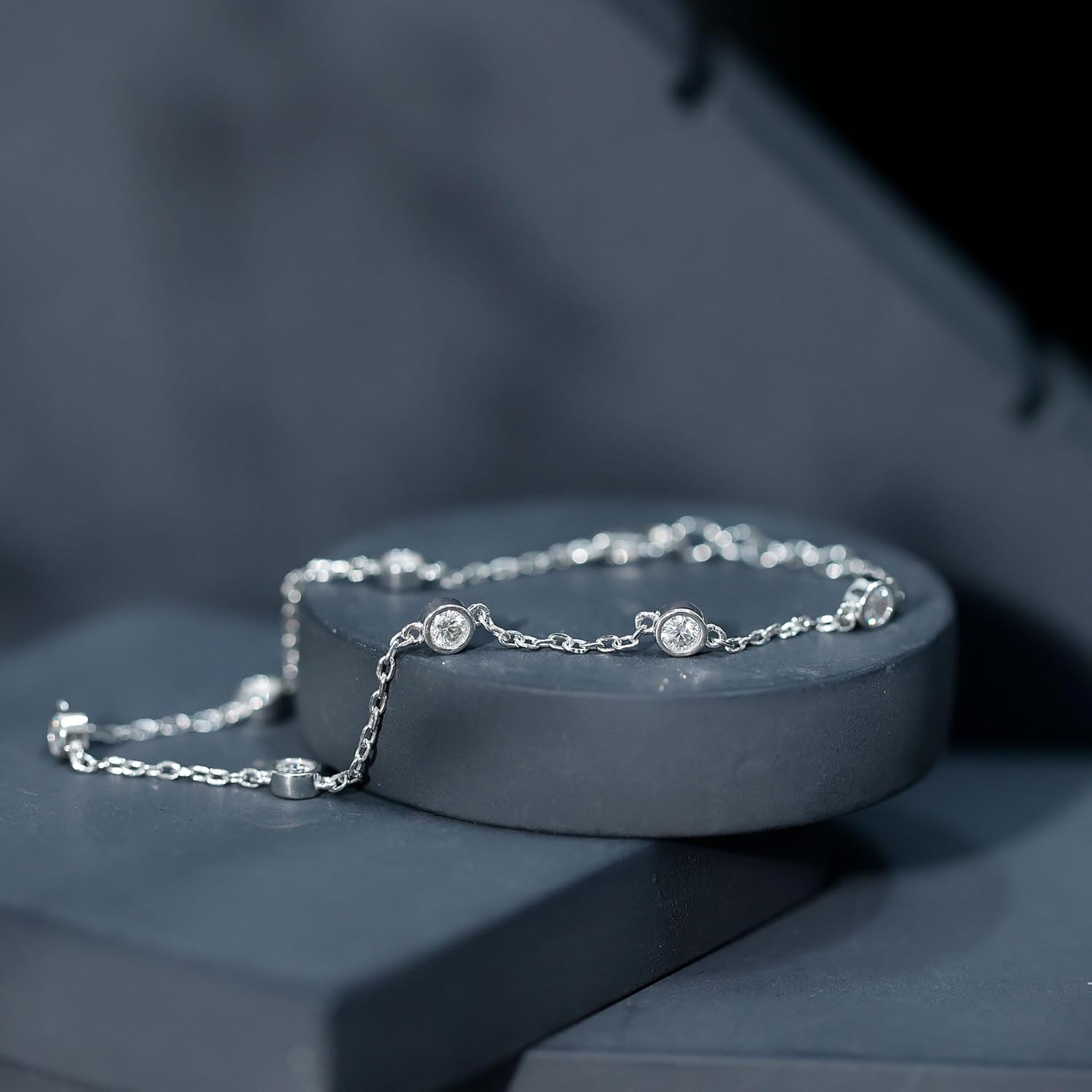 Certified Bezel Set Chain Bracelet in Silver, Womens Stackable Bracelet - Gift For Special Occasions