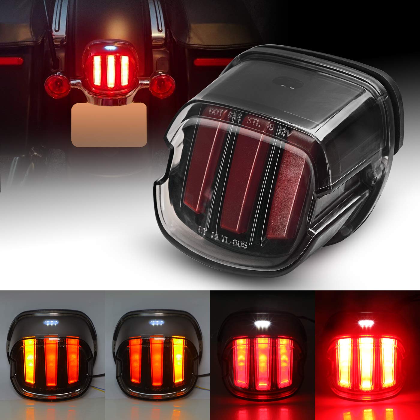 LED Tail Light Brake Light Motorcycle F1-Style Flashing Blinker Compatible with Harley Sportster Dyna Softail Custom Super Low Rider Touring Road Glide Road King