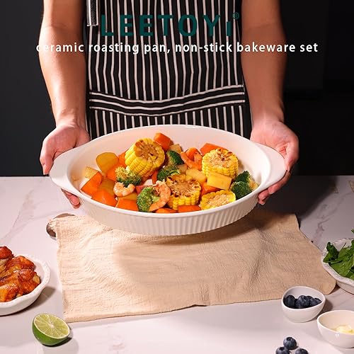 Miniatura 6 de LEETOYI Sartenes ovalados grandes de porcelana para gratinar de 9 x 13 pulgadas, bandeja para hornear para porciones, utensilios para hornear