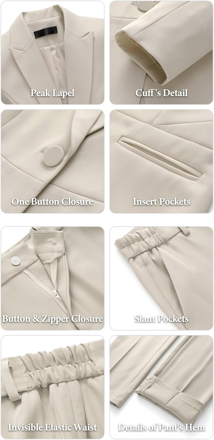 Lamgool Women's 2 Piece Suits Business Blazer Pants Set Peak Lapel One Button Professional Work Office Outfits - Image 6