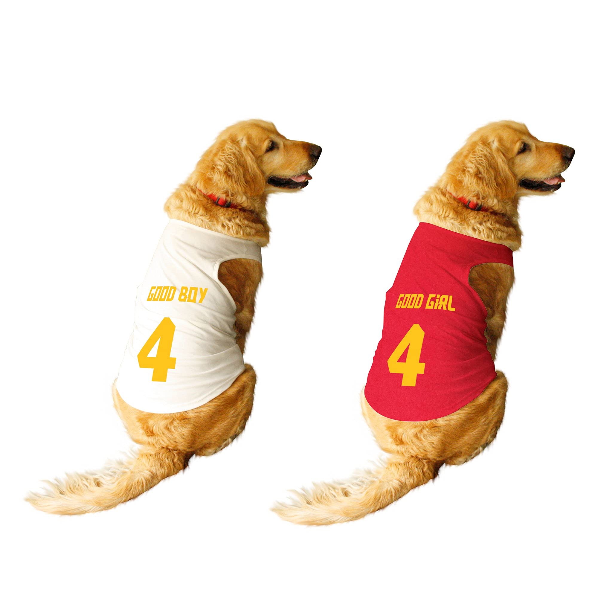 Ruse Set of 2 Good Boy & Good Girl Jersey No.4 Printed Round Neck Sleeveless Dog Vest Tank T-Shirt/Tees Apparel/Clothes/Tees Combo Gift for Dogs(White/Red) XX-Large (Full Saint Bernard,Great Dane etc) (B09FY7WFKK) Amazon Price History, Amazon Price Tracker