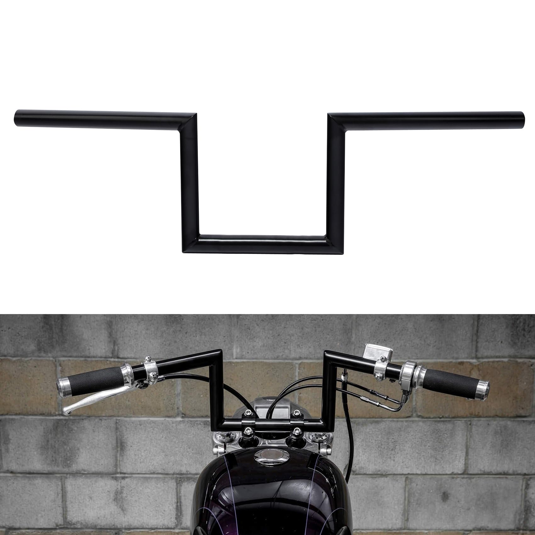 8" Rise 1" Fat Z-Bar Handlebar Fit For Harley-Davidson Honda Yamaha Suzuki Kawasaki Triumph Most Chopper Cruisers Bobber Bike Cafe Racer