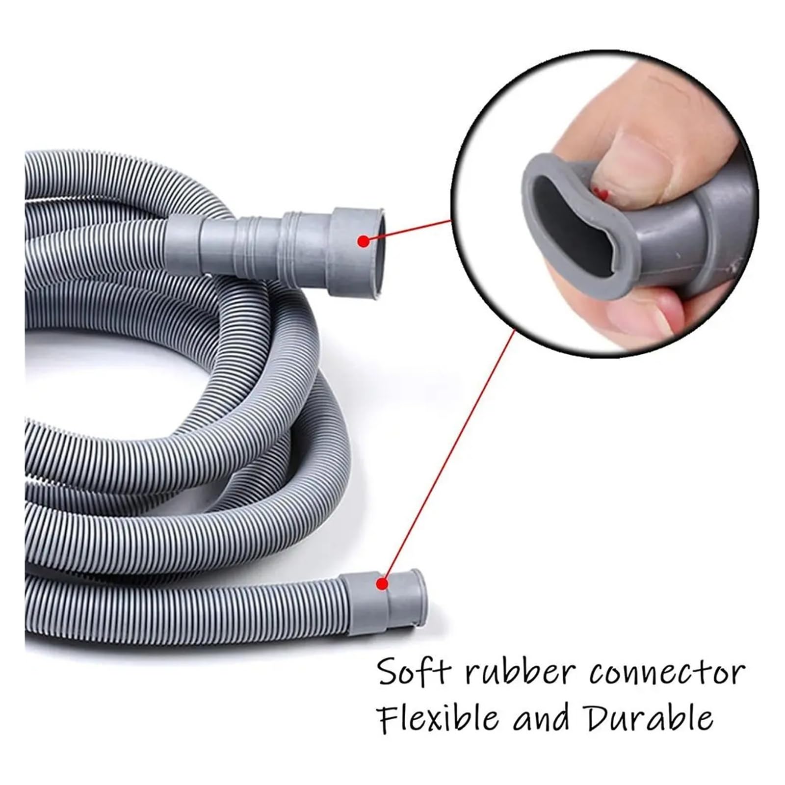 Tubo Flessibile Di Scarico For Lavatrice, Accessori For Rubinetti Ispessiti Con Tubo Grigio Ondulato For Lavatrice(0.8m)