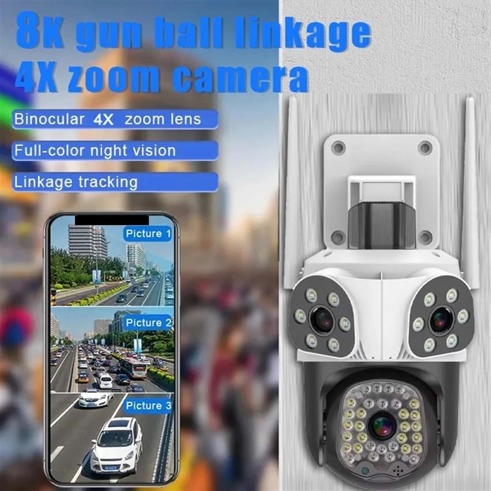 Telecamera di sicurezza, Telecamera 8K 15MP di sicurezza esterna a tre lenti AI Tracking PTZ 8MP IP Cam Protezione Telecamere sorveglianza(15MP Camera Add 64G)