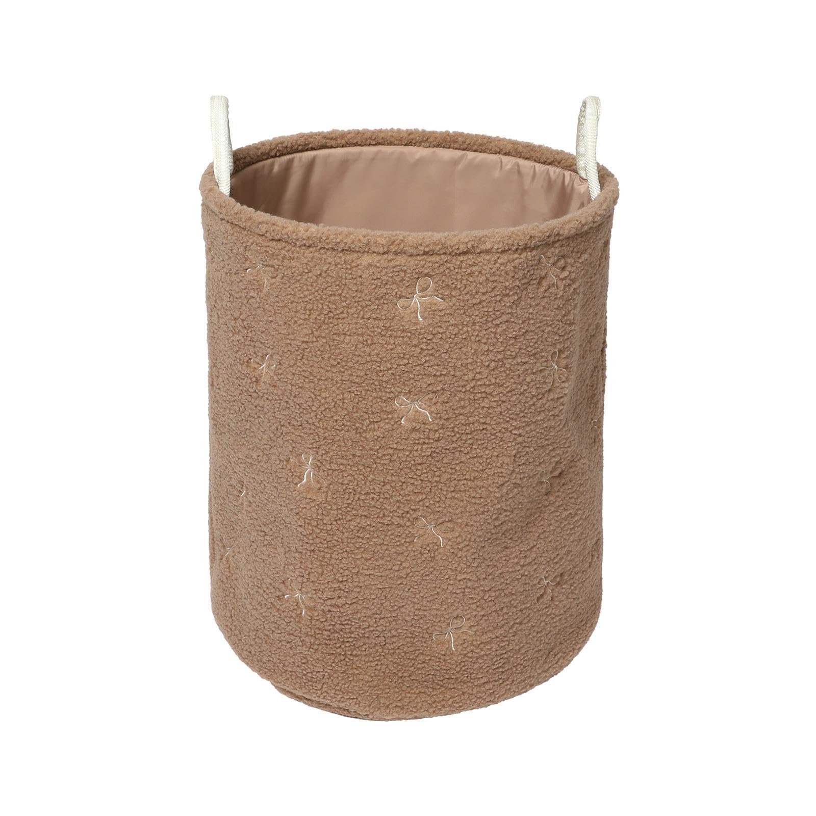 OHS Bow Print Large Storage Basket Boucle Laundry Toys Banket Box, Mink