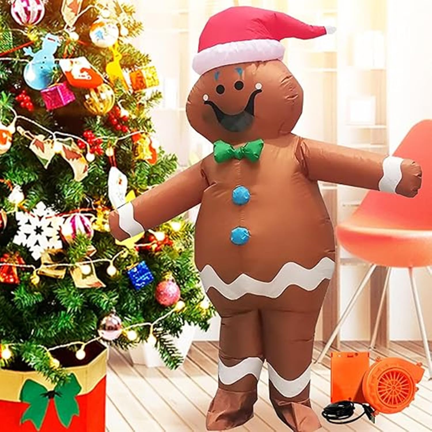 WENZPING - Disfraz inflable para hombre de jengibre para adultos, disfraz de Navidad hinchable, disfraz divertido, para cosplay, fiesta, Halloween, disfraz de Navidad, decoración de Navidad