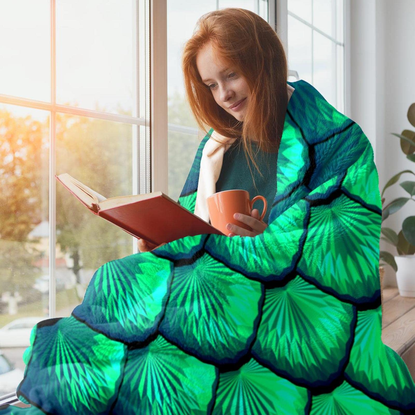 Coperta in pile per divano, divano o letto, accoglienti e morbide, scala verde sirena