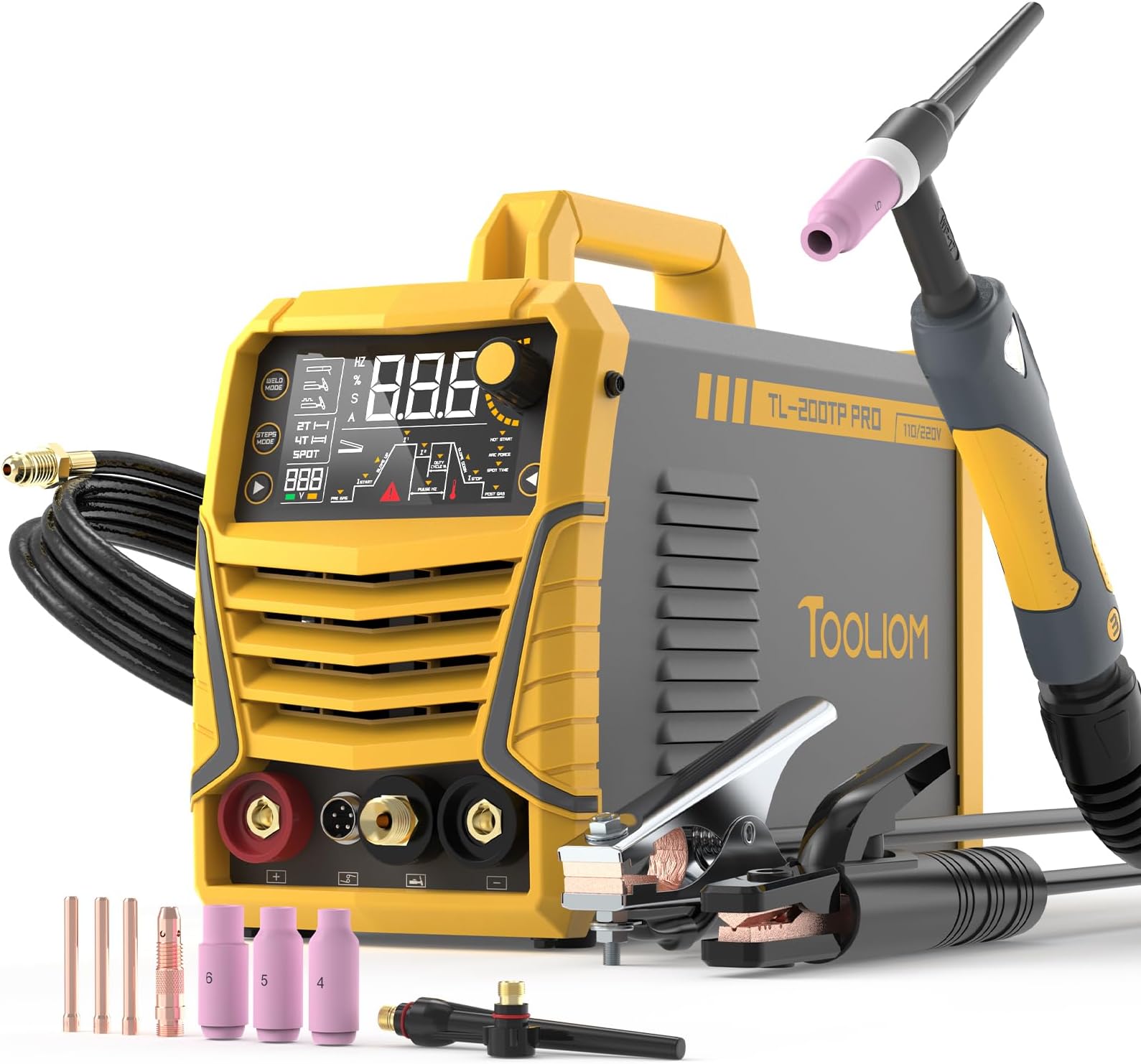 TOOLIOM TIG Welder with Pulse Multifunctional TIG Welding Machine DC TIG/Spot TIG/Pulse TIG/Stick 110&220V Dual Voltage with Large Digital Display