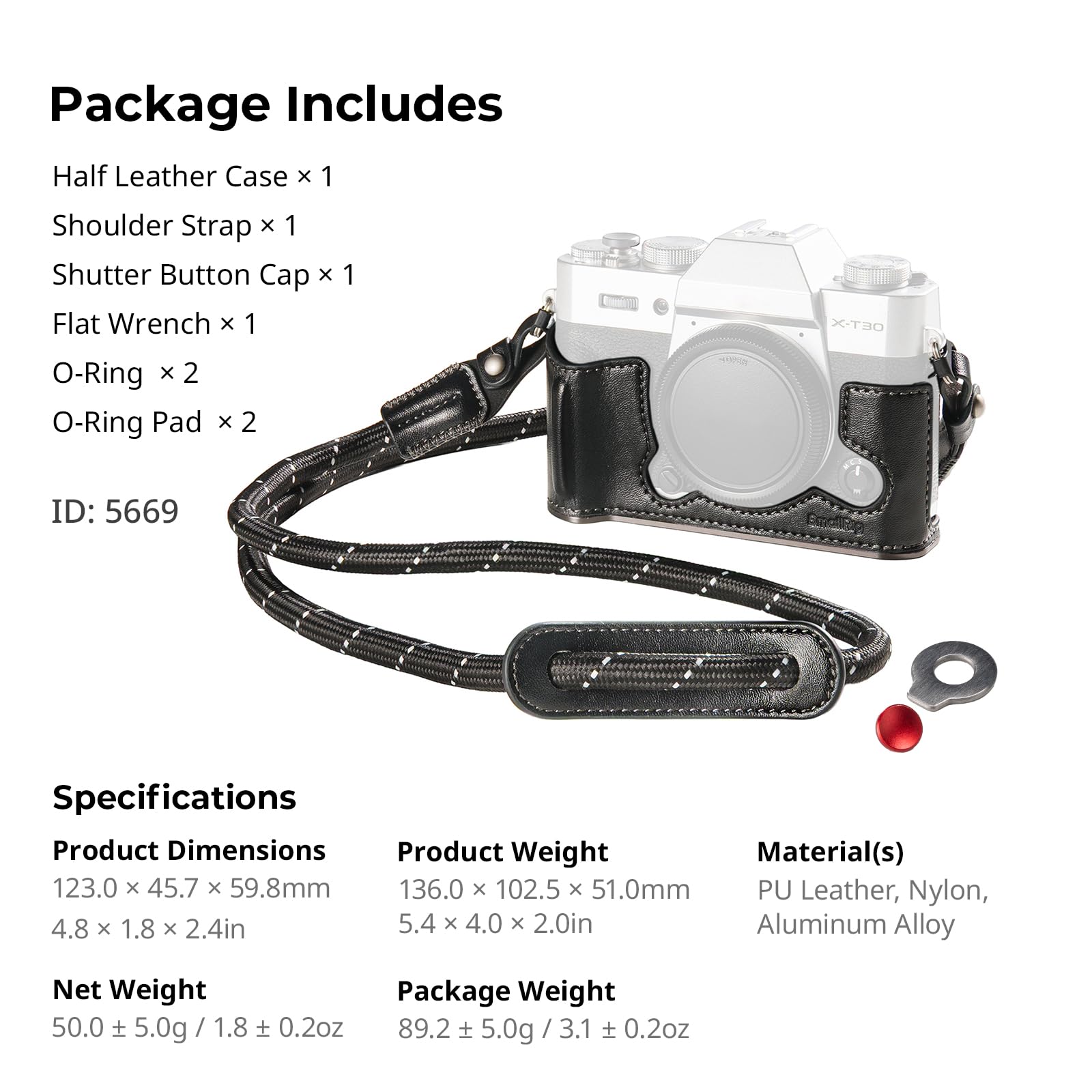SMALLRIG X-T30 III Halbledertasche mit Schultergurt für FUJIFILM X-T30 / X-T30 II/X-T30 III, Kameratasche im Retro-Stil mit Aluminiumrahmen und Auslöserkappe, Schwarz - 5669
