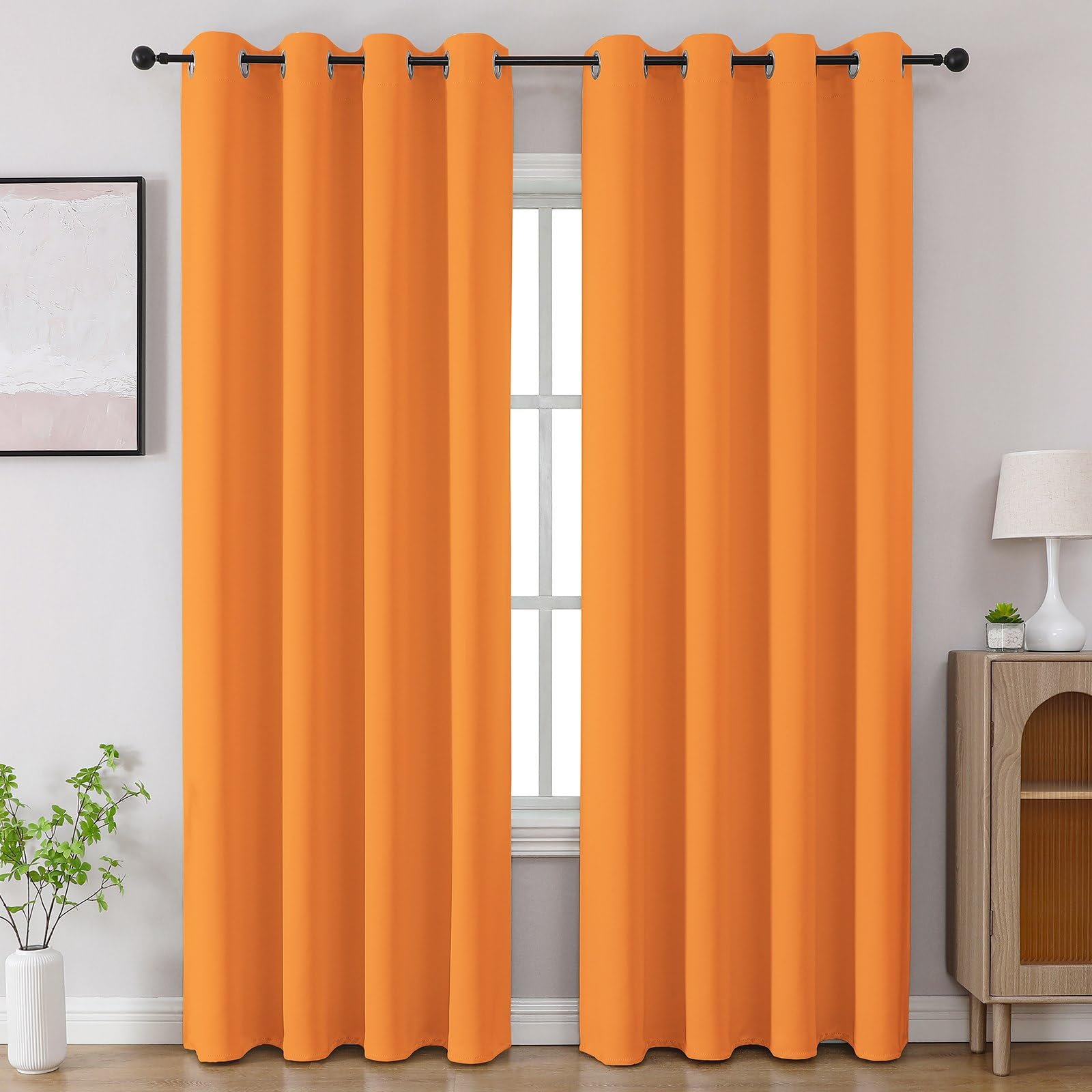 CUCRAF Orange Blackout Curtains 96 inch Length 2 Panels Set, Room Darkening Drapes for Living Room Bedroom, Thermal Insulated Light Blocking Grommet Window Curtain (W52 x L96 Inch) — image 1