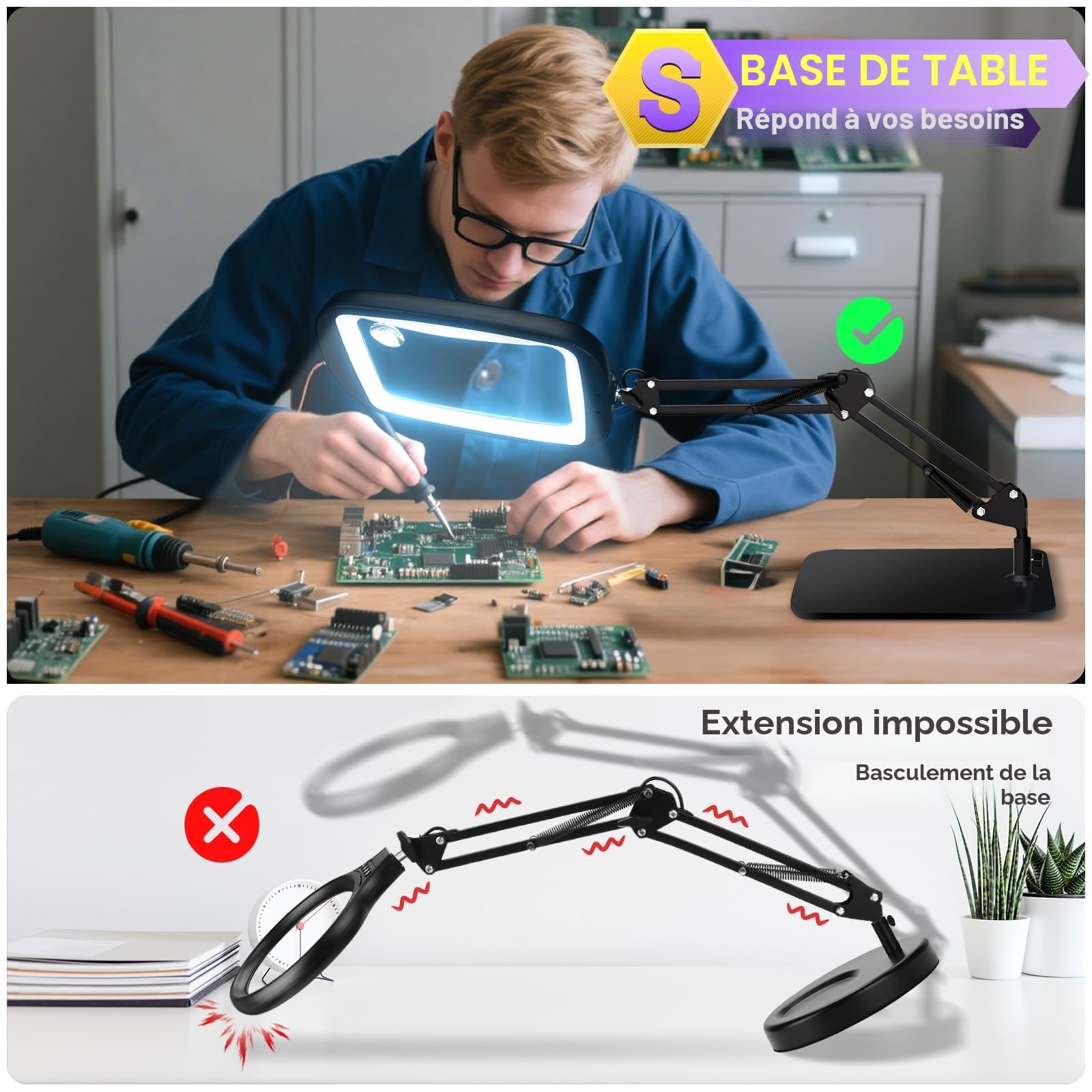Loupe avec Lumière 60 LED 5 Modes de Couleur Mains Libres pour Lecture, Artisanat