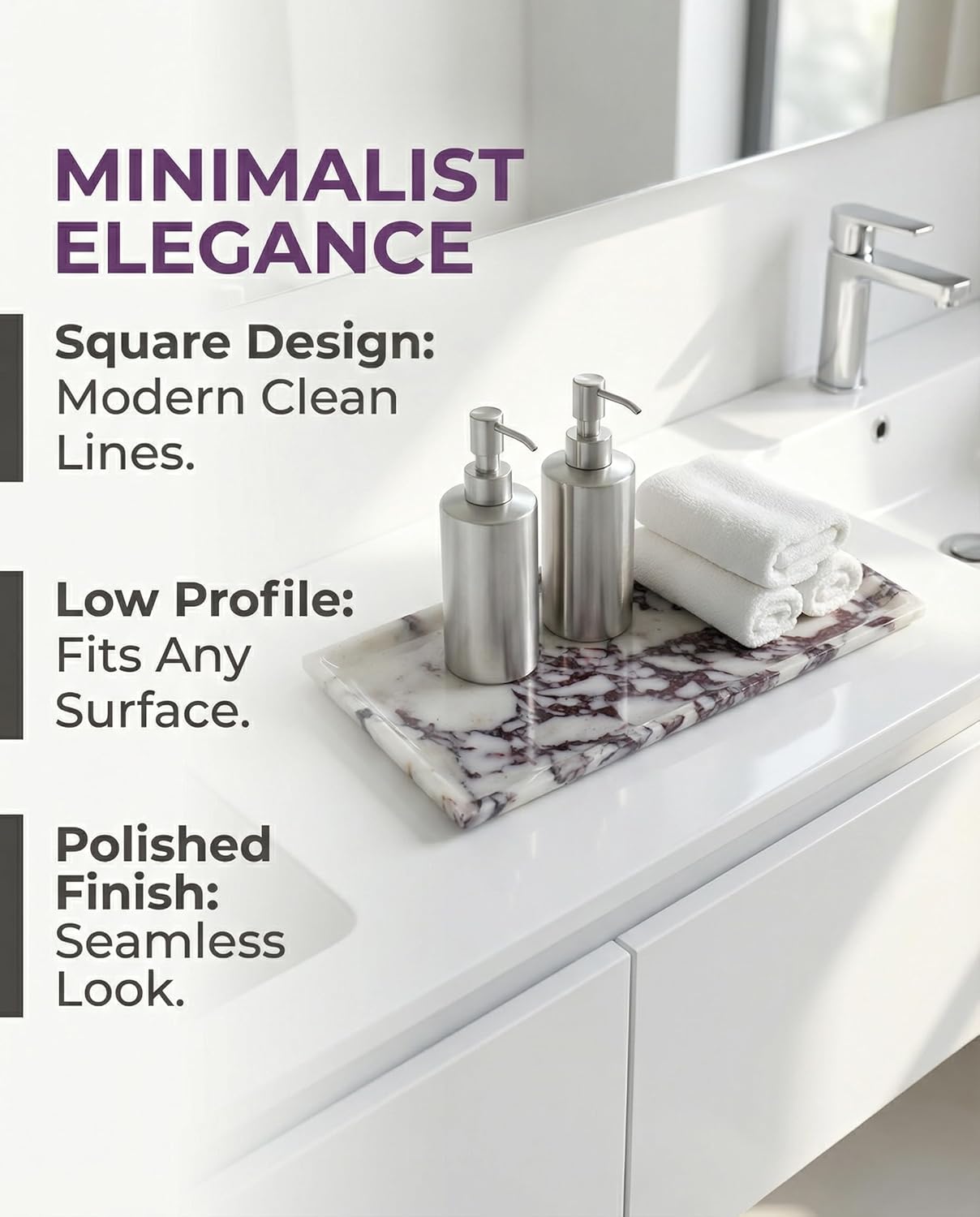 OOBOOB Natural Calacatta Viola Violet Marble Tray, Sleek Square Polished Edge Perfume Organizer for Bathroom Vanity, Dresser Top, Ideal for Home Decor Enthusiasts
