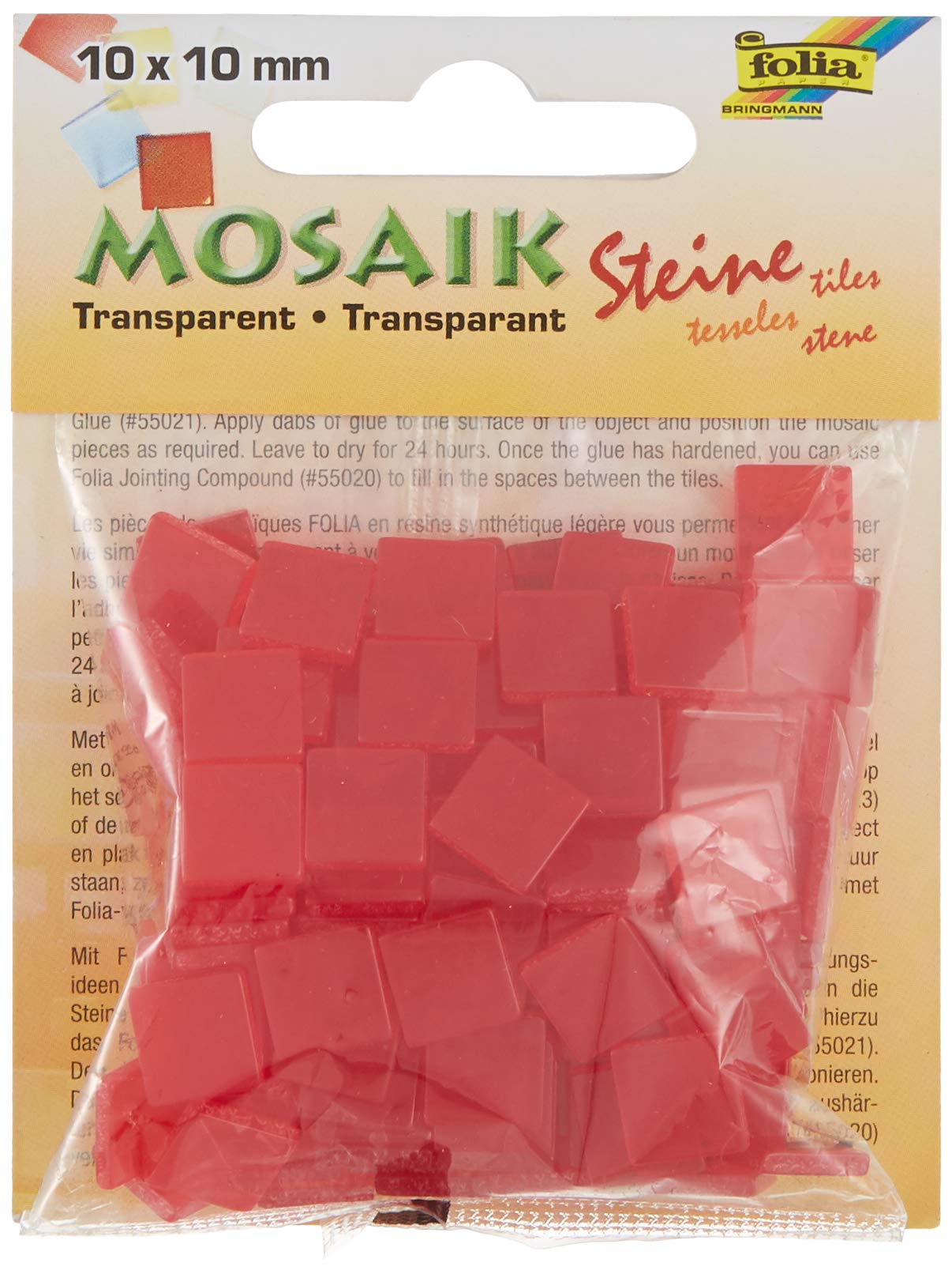Folia 57220 Mozaik, Transparan, 10X10Mm, 190 Adet, Sıcak Kırmızı