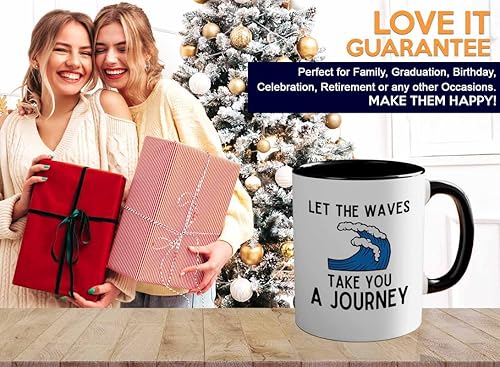 Miniatura 6 de Taza de café de edición negra en dos tonos de 11 onzas – Let the waves – Regalos para entusiastas del surf deportes acuáticos, tabla de surf,