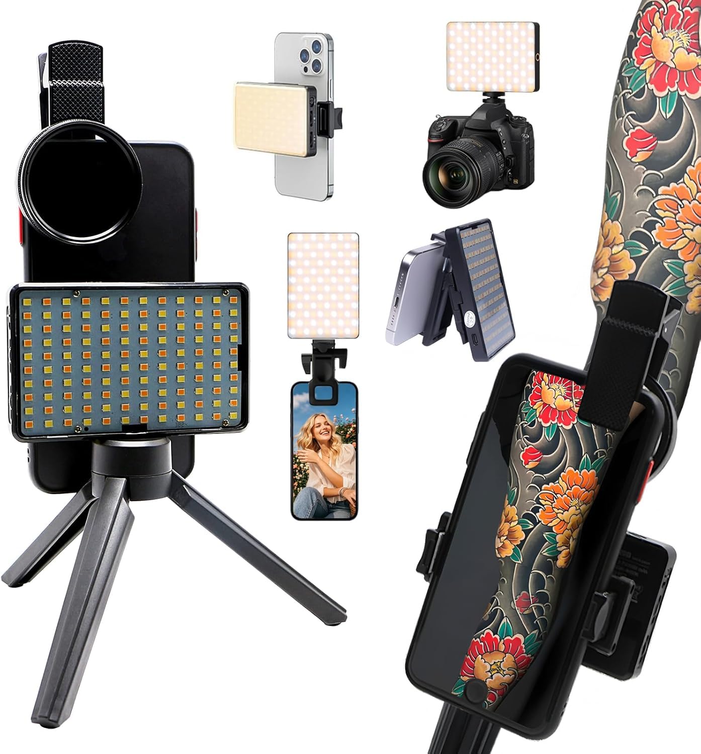GBK Tattoo-Fotografie-Set mit 120 LED Licht & CPL-Filter, Polarisiertes Licht für Tattoos, Reflexfreie Aufnahmen, Verstellbare Beleuchtung mit Stativ, Tattoo Zubehör für Smartphone Fotografie