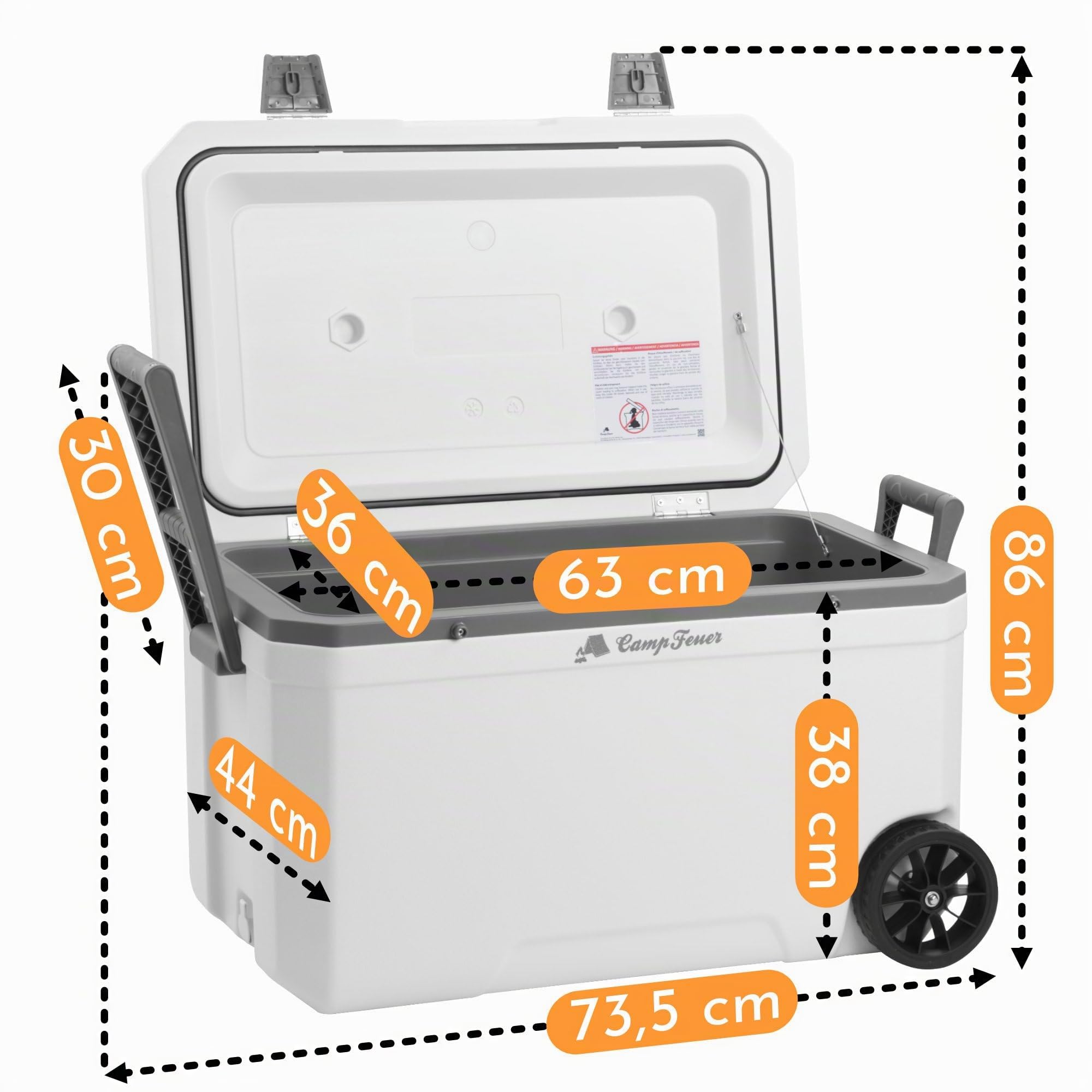 CampFeuer Nevera portátil blanca de 70 L con ruedas | Nevera portátil con ruedas, nevera aislada con asas, nevera de enfriamiento móvil, caja de hielo, mini refrigerador | Caja térmica, caja de