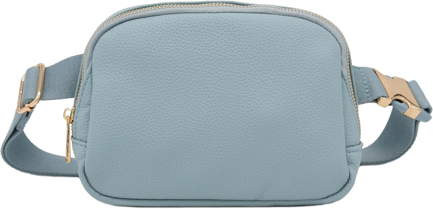 Lightweight Soft PU Pebbled Leather Fanny Pack Belt Bag with Gold Metal Buckle (Light Blue) - Image 2