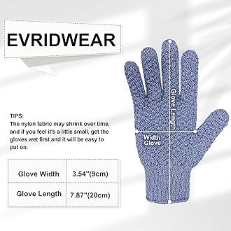 EvridWear Exfoliating Dual Texture Bath Gloves for Shower, Spa, Massage and Body Scrubs, Dead Skin Cell Remover, Gloves with hanging loop(3 Pairs Heavy Gloves)