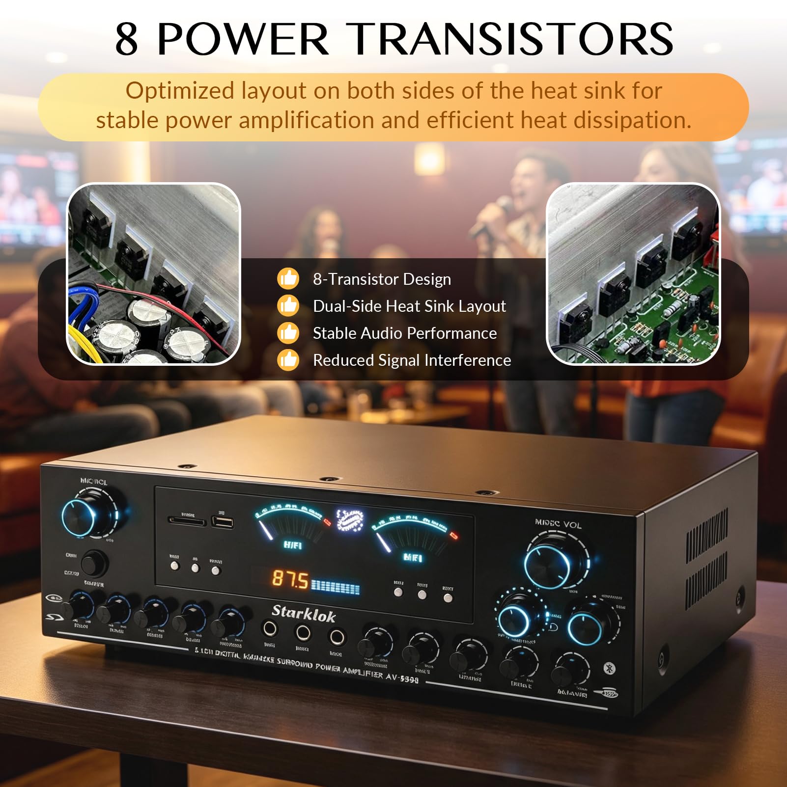 Amplificador Estéreo Bluetooth 5.1 HiFi con Mando a Distancia | Amplificador de Audio con Reproducción USB, Entrada de Audio, Conexión para Subwoofer Activo y Pasivo, Amplificador de Cine