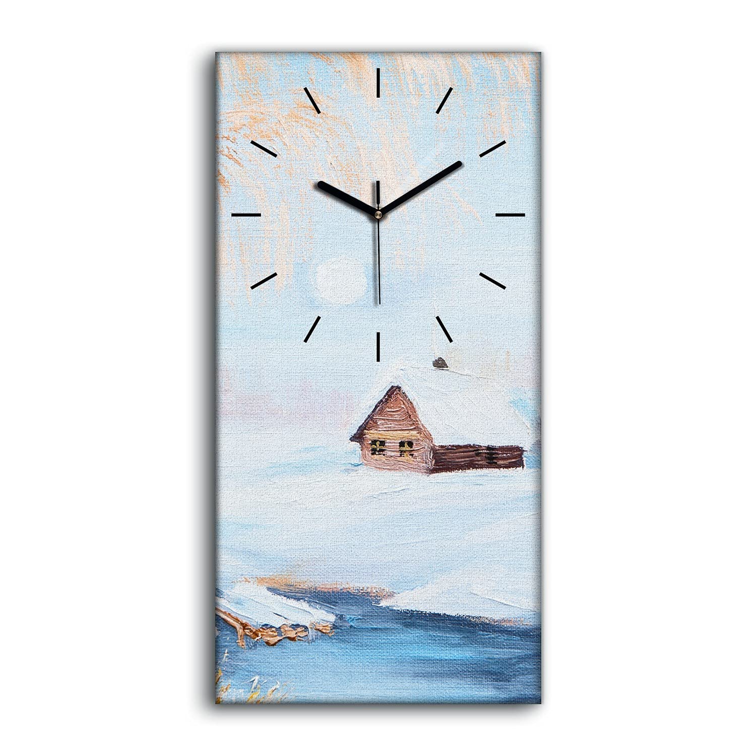 Horloge sur toile paysage d'hiver pour décoration salon ambiance nature 30x60cm