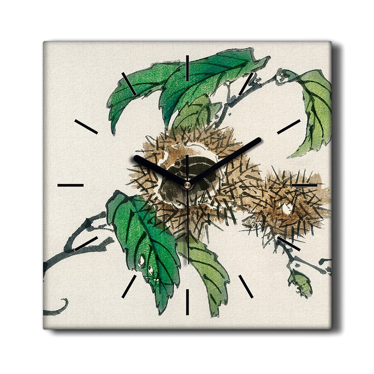 Horloge sur Toile 30x30cm Branches de Feuilles de Châtaignier Décoration Murale Salon