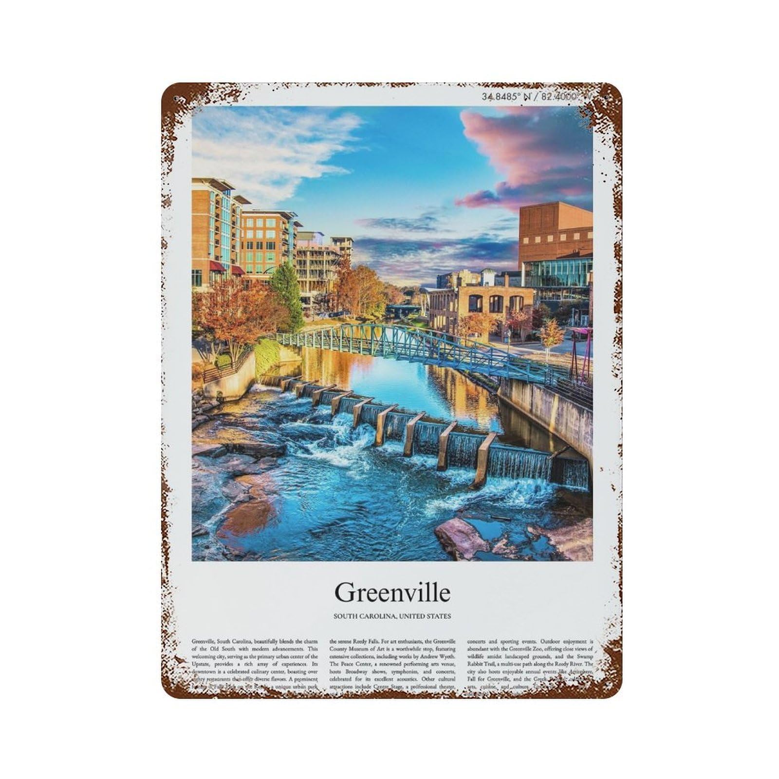 xiaoxiaoshen Greenville United States, USA City Scenery Wall Decor Art Metal Tin Poster Modern Home Decor Art Home Bar Shop Decorations Vintage Sign 40x30cm