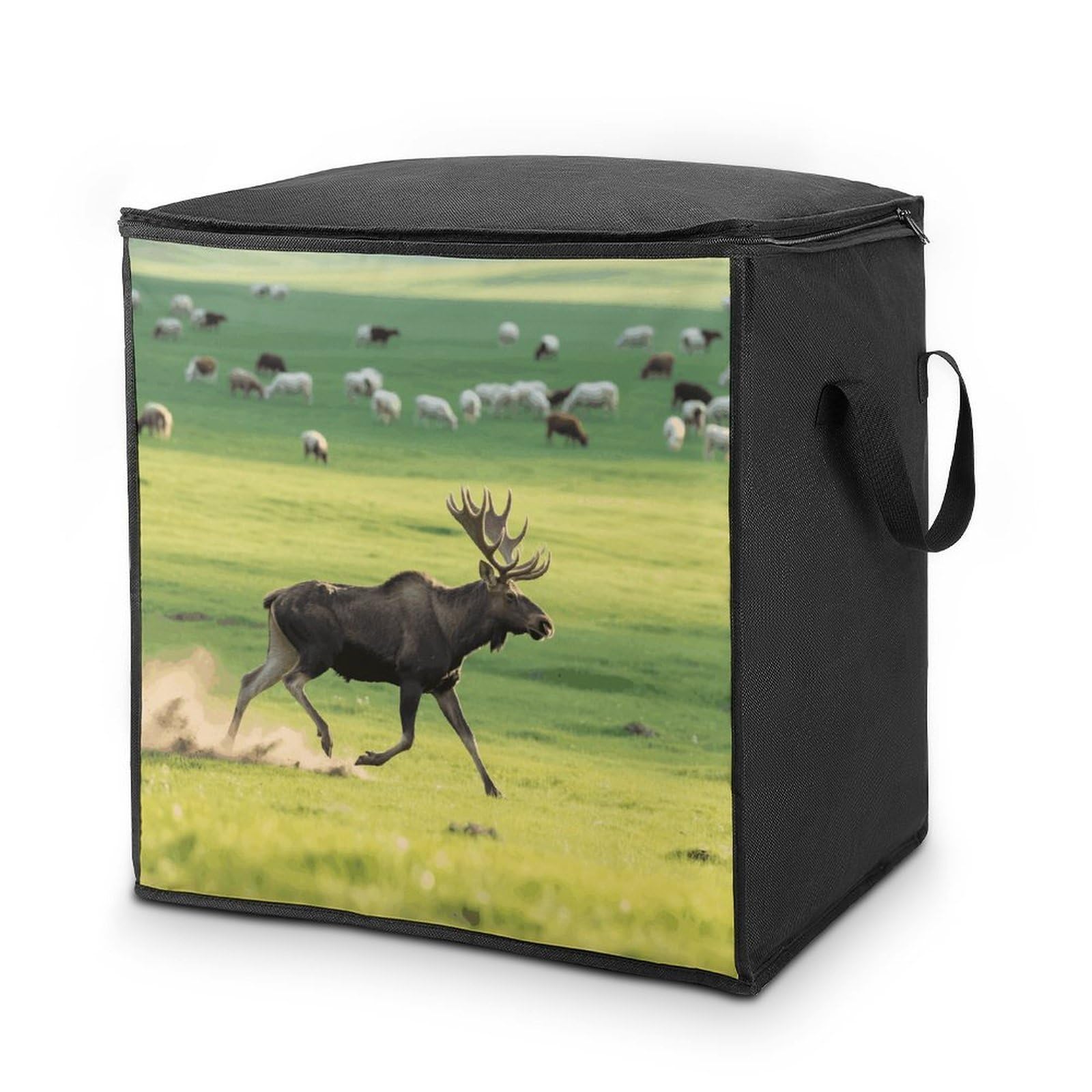 Moose Large Storage Bags with Zippered Storage Organizers Bag Clothes Storages Bins with Lids Foldable Storages Containers with Reinforced Handles for Blanket Bedding