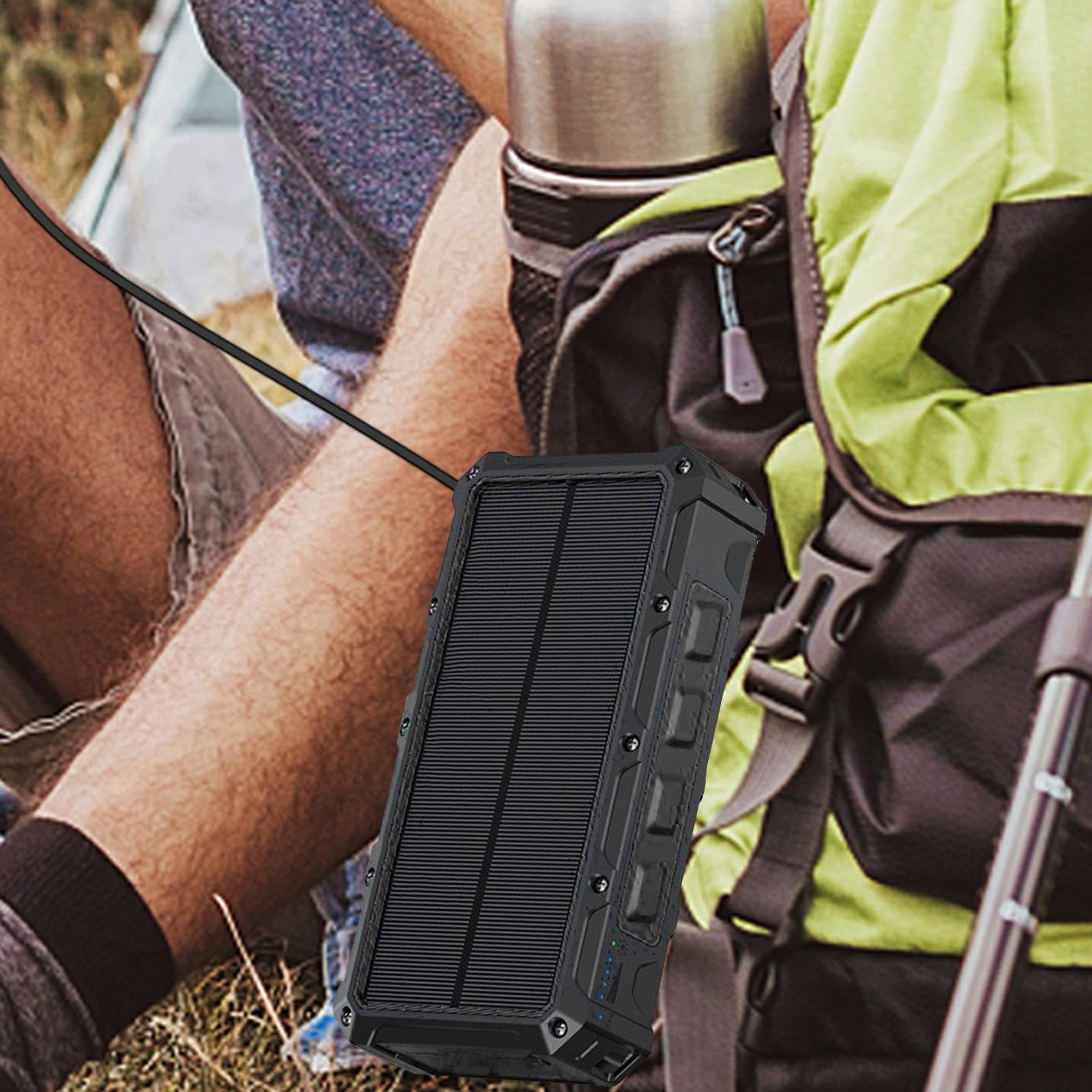 Powerbank Solaire - Caricabatterie portatile veloce con luce incorporata, batteria esterna pieghevole con allarme SOS e integrata per donne, uomini e adolescenti