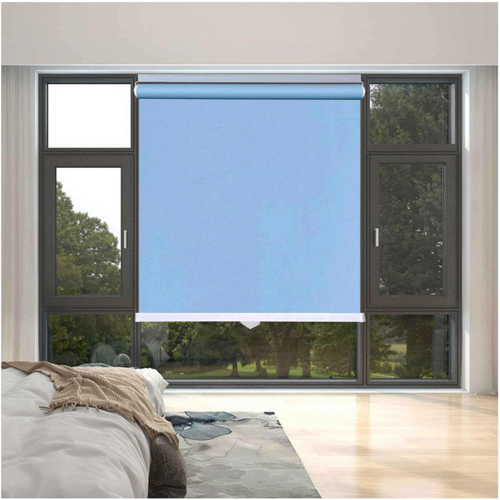 99% Blackout Roller Shades, Sunshade Roller Blinds No Drilling, Thermal Window Roller Shades, Temporary Privacy Blinds, Blackout Curtains 32–150cm Wide,blue-145x160cm/57 * 63in