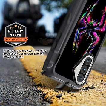 Samsung Galaxy A36 A56 ケース スクリーンプロテクター付き スパイダー クール フルボディ 高耐久 ブラック 耐衝撃 3層保護ケース Samsung Galaxy A56/A36 ボーイズ メンズ