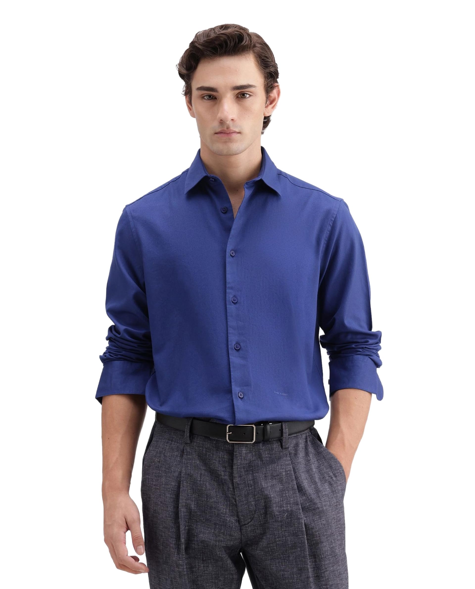 rare rabbit Men Regular Fit Solid Light Blue Cotton Button-Down Long Sleeve Shirt-picture-20