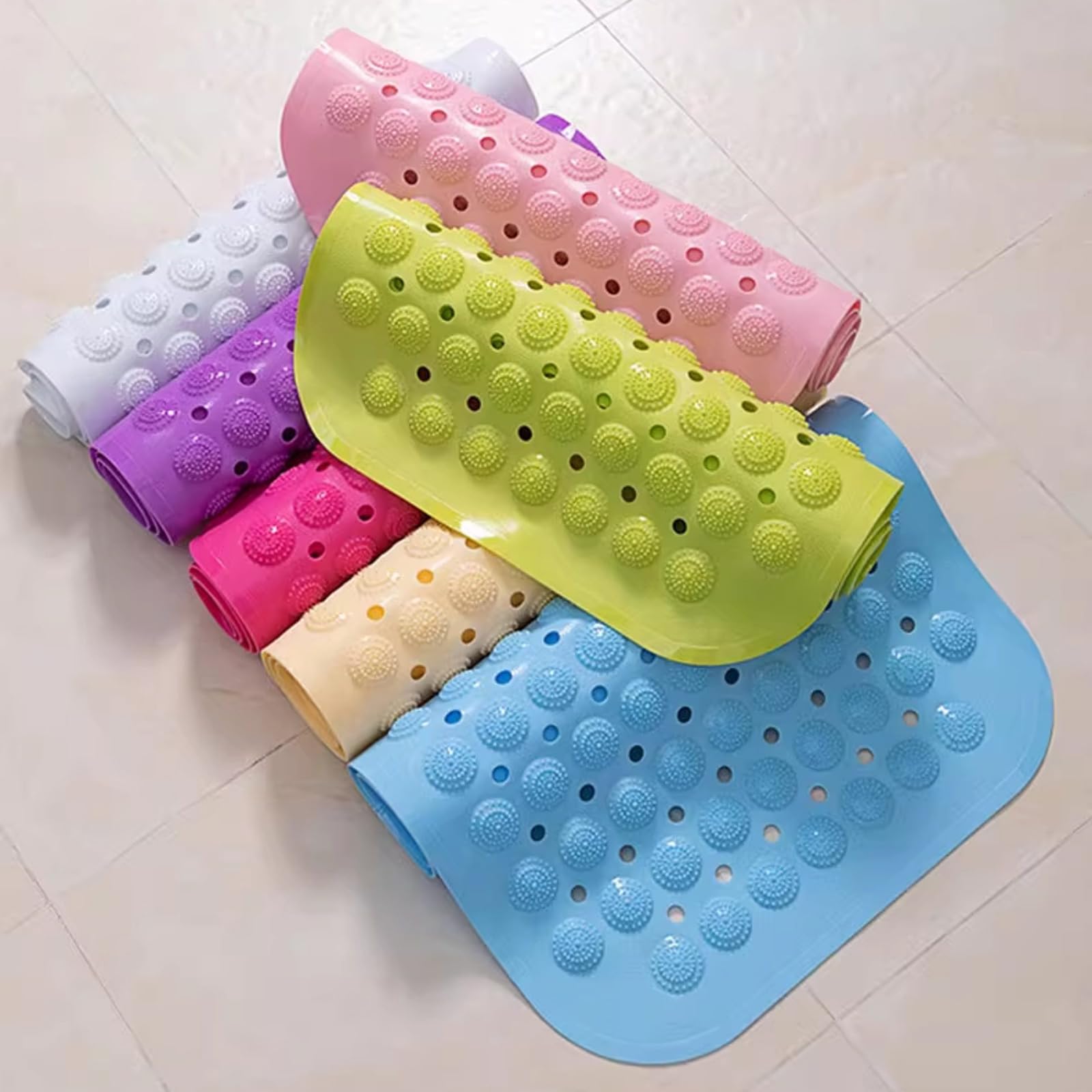 rutschfeste Badewanne mit Saugnäpfen, Weich Duschmatte rutschfest, Komfort Sicherheits Badewannenmatte mit Ablauflöchern, PVC Massage Duschmatten für Nassbereiche,I,57x88cm/22x35in