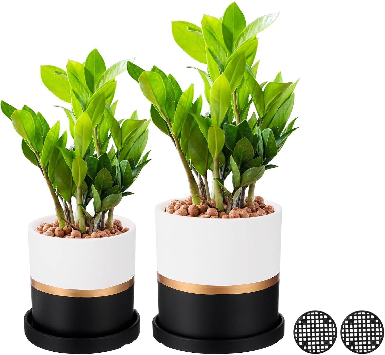 PATIKIL 4"/6" Ceramic Plant Pots, 2 Pack Modern Flower Planters with Drainage Holes for Decorate Home Indoor Plants Succulent Herb, Beige