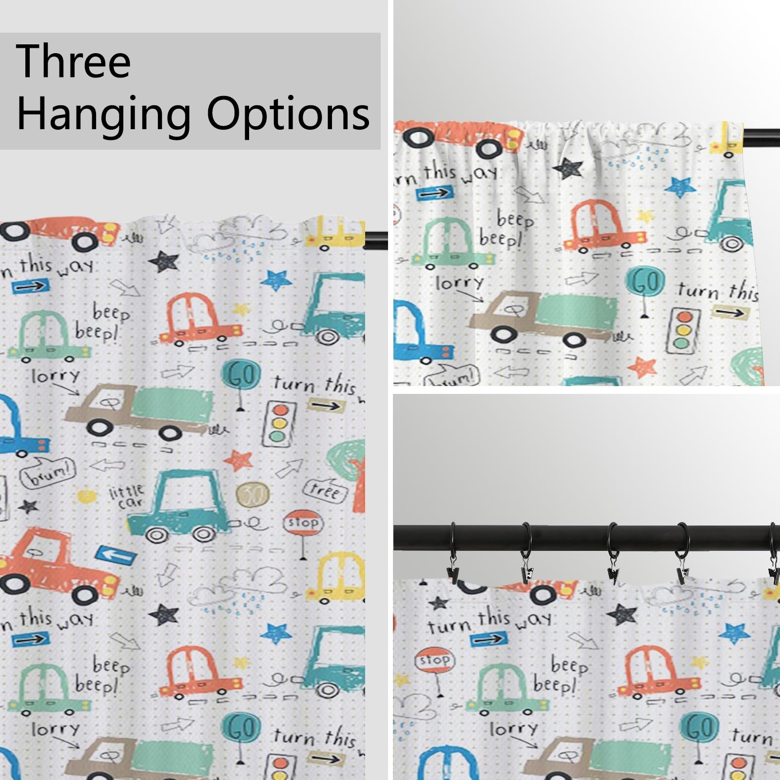 ggaimwf Cartoon Car Curtains Colorful Vehicle Traffic Light Painting Curtains for Kids Bedroom Window Drapes Rod Pocket Boys Playroom Nursery Living Room Back Tab Tier Curtains 107x160cm 1 Panel - Image 4