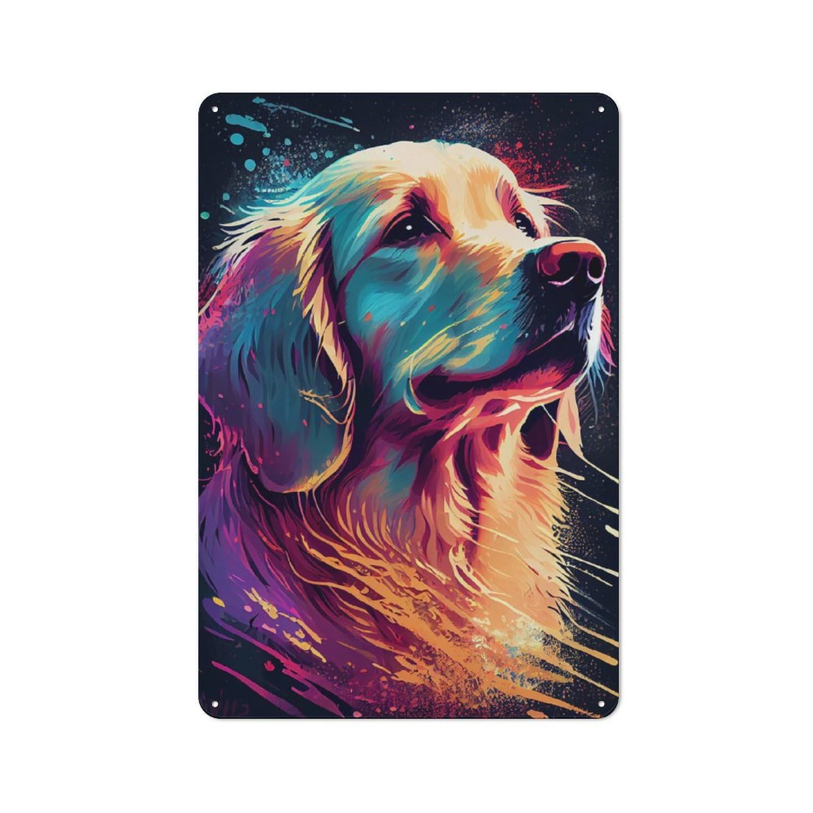 Junmoney Golden Retriever Colors Rustic Metal Plaque 30X20cm For Lounge Or Reading Corner, For Home Office, Studio And Craft Room Walls