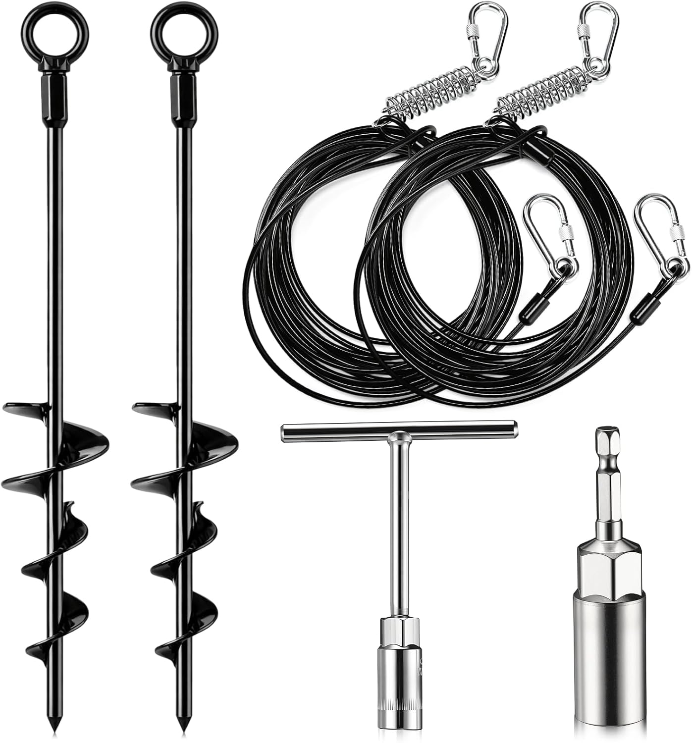 Fumete 2 Set 30ft Dog Tie Out Cable with Stake Heavy Duty Dog Cable for Dogs Outside up to 210 Lbs Leash and Spiral Anchor for Yard Beach Camping Pet Accessories