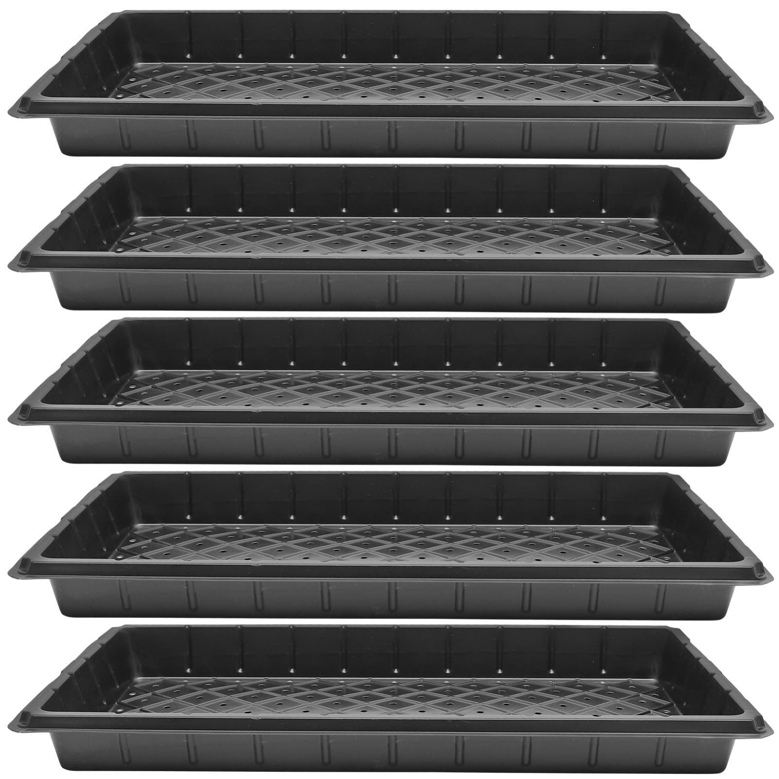 Plateau de Démarrage pour Pépinière Noir, 5 Pièces, Plastique Réutilisable | Trous, Robuste Bavure, pour Semis et Germination, Lot de Cinq, Usage Agricole