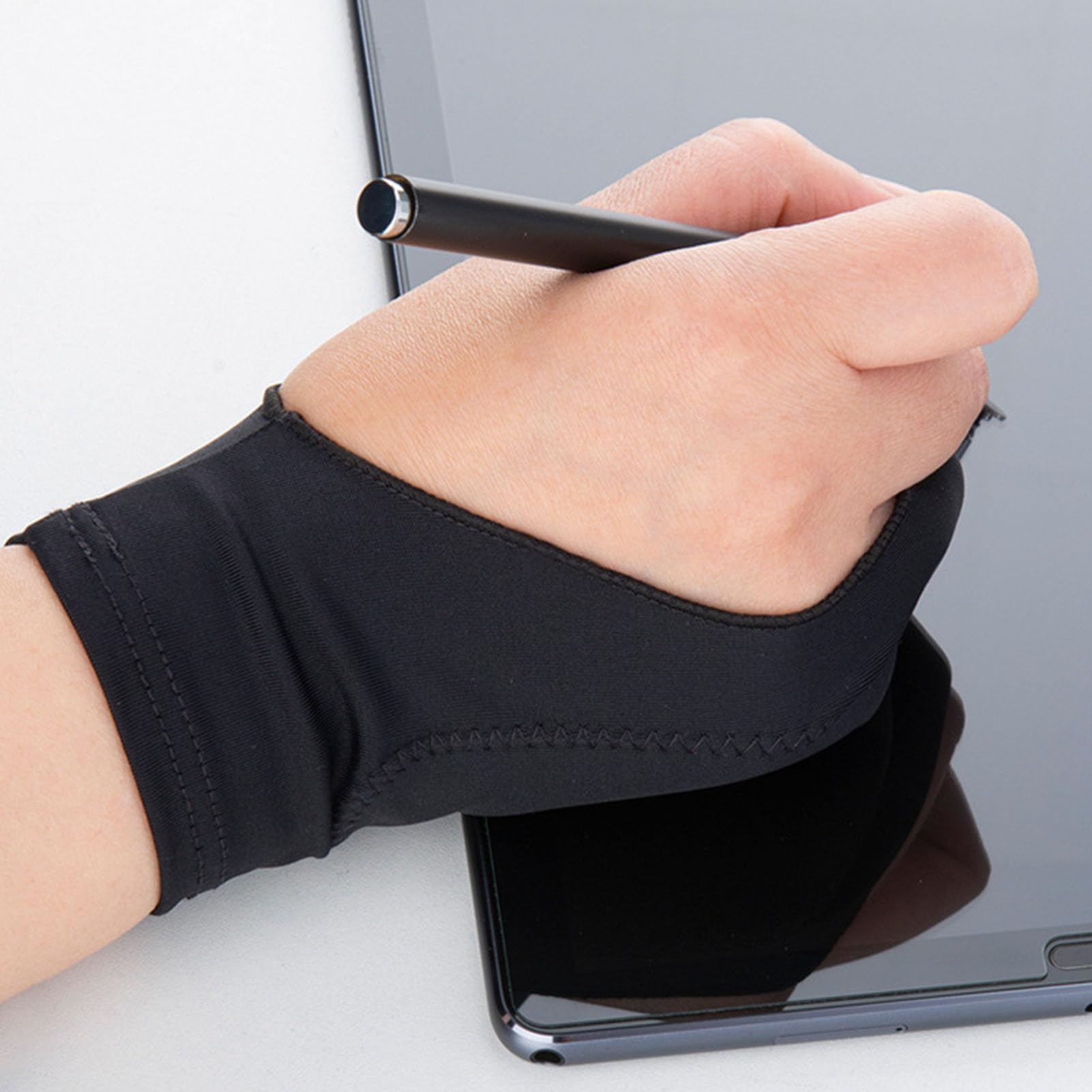 Cyrank Artist Glove for Drawing Tablet, Breathable Digital Drawing Glove 3 Layer 2 Finger Drawing Glove Left Right Hand for Drawing Tablet(L)