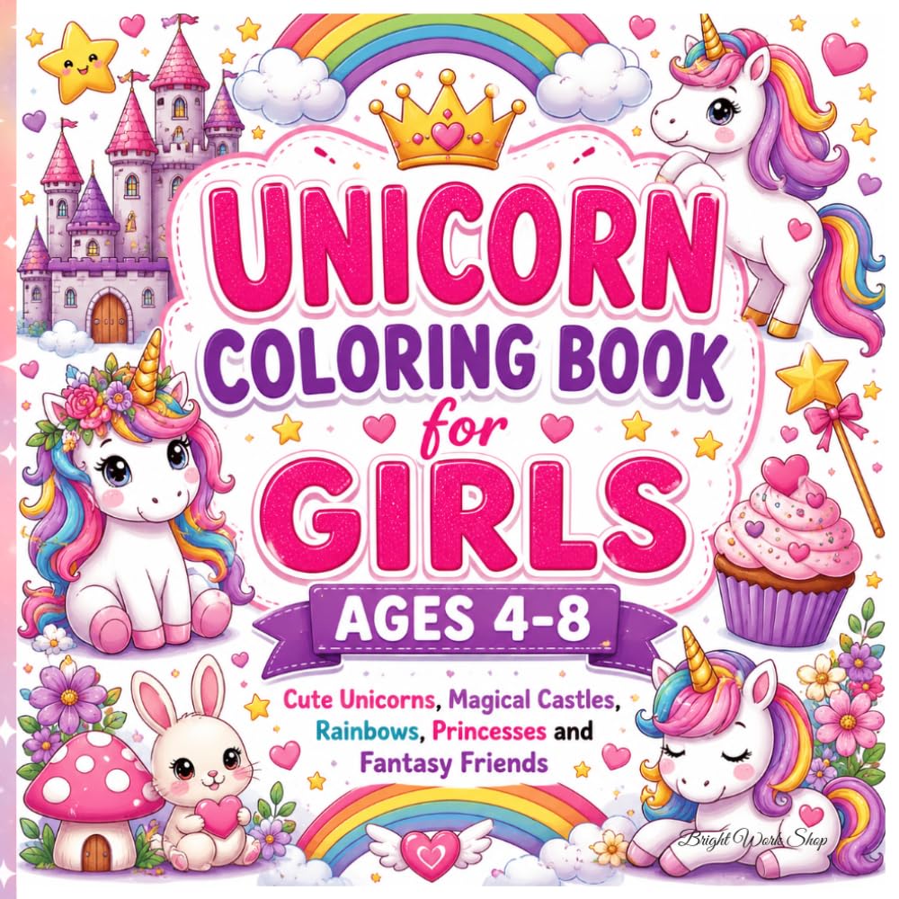 Unicorn Coloring Book for Girls Ages 4-8: Cute Unicorns, Magical Castles, Rainbows, Princesses and Fantasy Friends | Easy and Fun Coloring Pages for Kids Ages 4-8