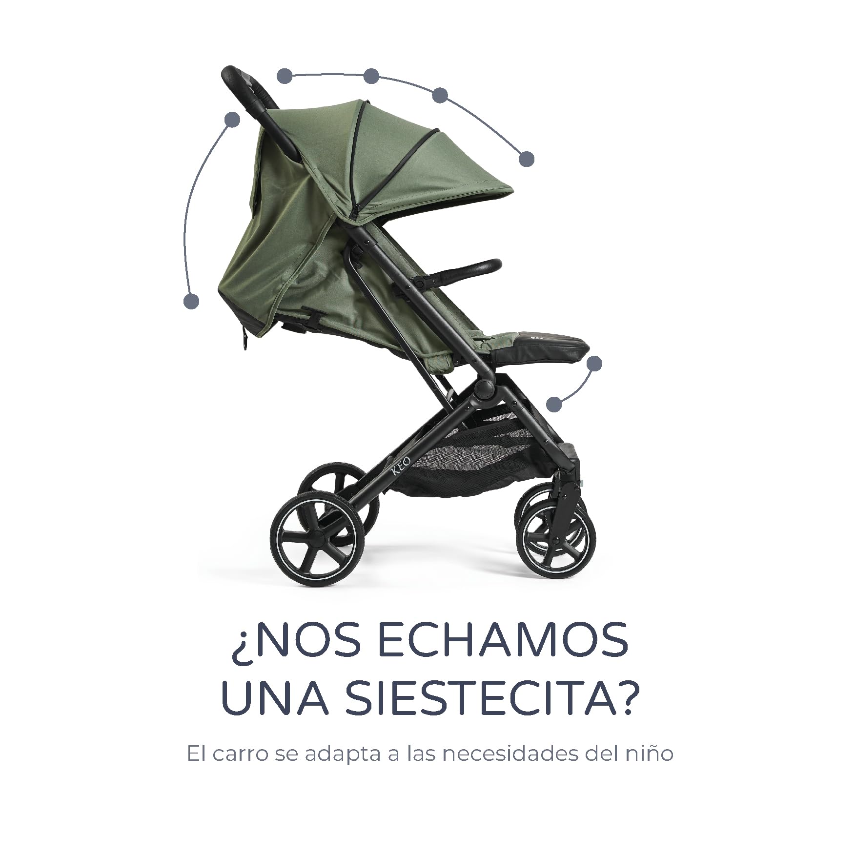 MS BabyWorld – Keo – Silla de paseo ligera hasta 22 kg | Capota extensible | Plegado tipo libro | Ultraligera y compacta | Ruedas grandes (Verde)