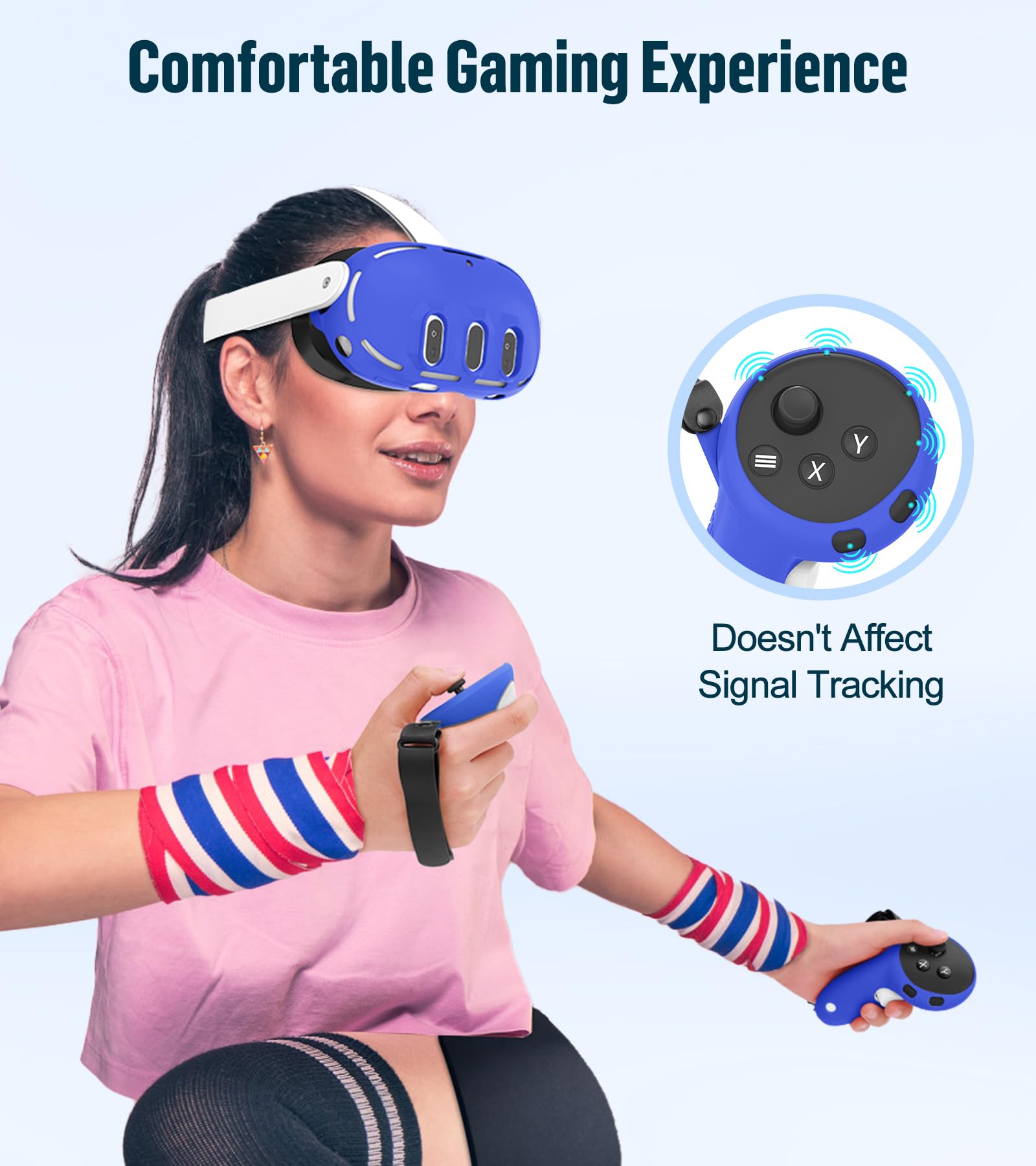 Juego de funda de silicona compatible con Oculus/Meta Quest 3, accesorios de realidad virtual, funda protectora incluye empuñaduras de controlador, cubierta frontal para auriculares y cubierta facial,