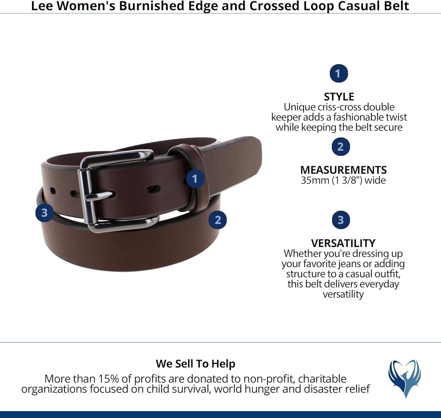 Lee Women's Burnished Edge and Crossed Loop Casual Belt, Medium, Brown - Image 3