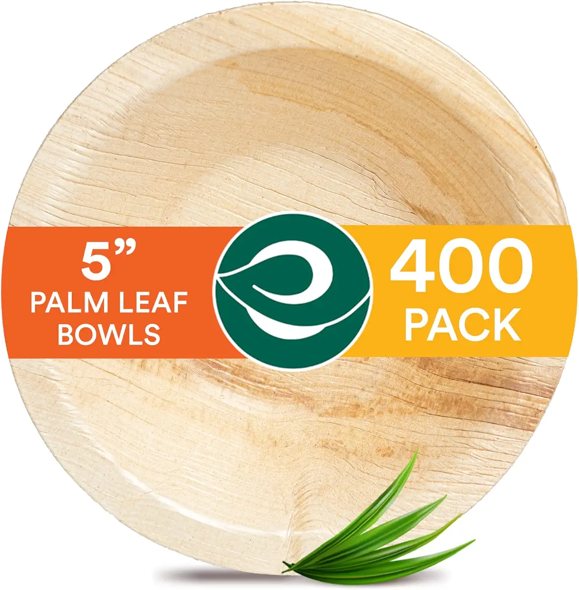 ECO SOUL 100% Compostable Small 5 Inch 8 Oz Palm Leaf Bowls [400-Pack] Disposable Dessert Bowls Bamboo Style I Heavy Duty Eco-Friendly Sturdy Bowl I Biodegradable Eco Bowls