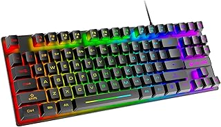 LexonElec USB Wired 87keys Gaming Keyboard RGB LED Backlit 8 lighting effects Mechanical Feeling Waterproof Ergonomic 16keys Anti ghosting PC Gaming Keyboard Compatible with PC, Office, Play Games